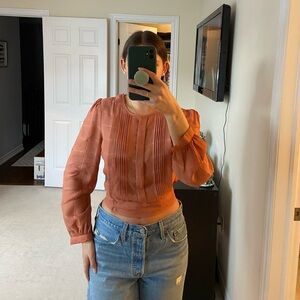 Vintage 100% silk crop burnt orange long sleeve